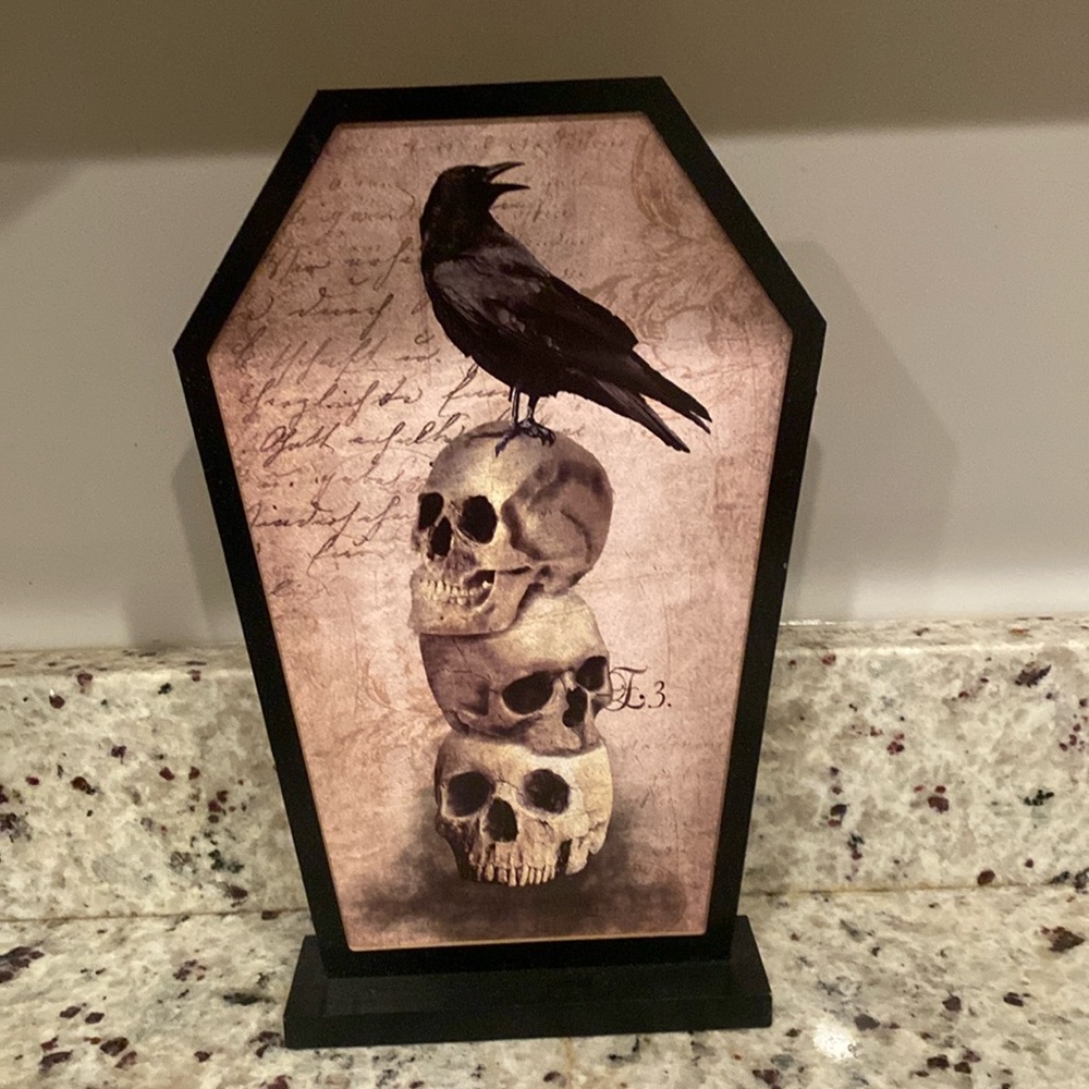 Skull and Crow Halloween Decor Sign